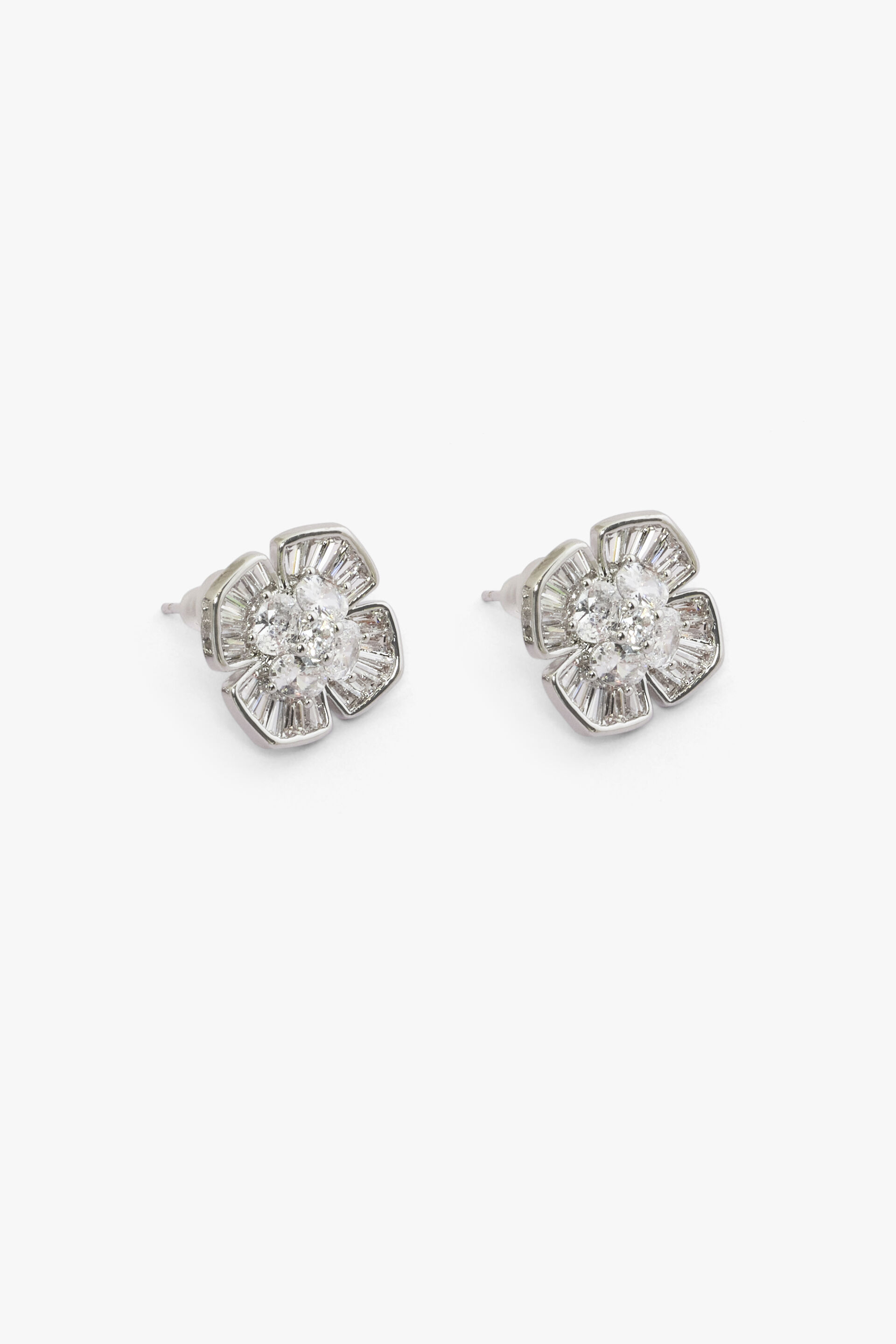 Silver Embellished Flower Studs, , image 2